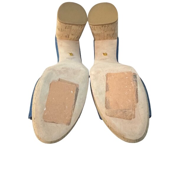 Veronica Beard Dali Platform Blue Denim Block Heel Sandal, Size 9.5 WORN ONCE - Picture 7 of 8